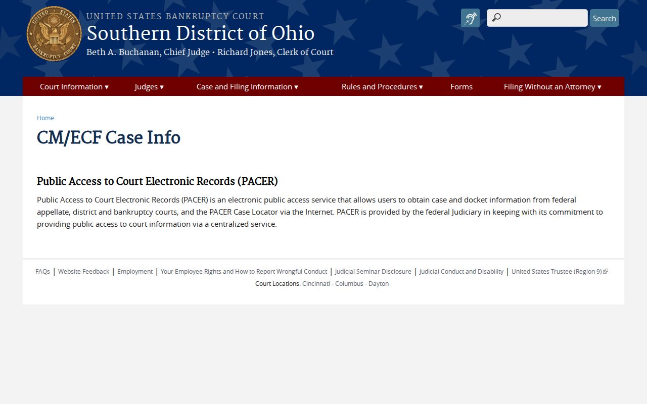 Pickaway County docket search source showing Southern District bankruptcy case information