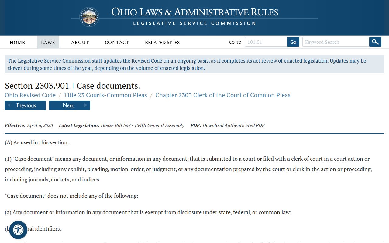 Pickaway County civil court docket public access and redaction rules