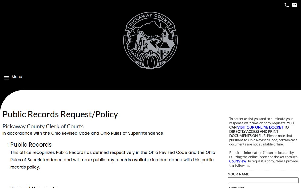 Pickaway County court records request form