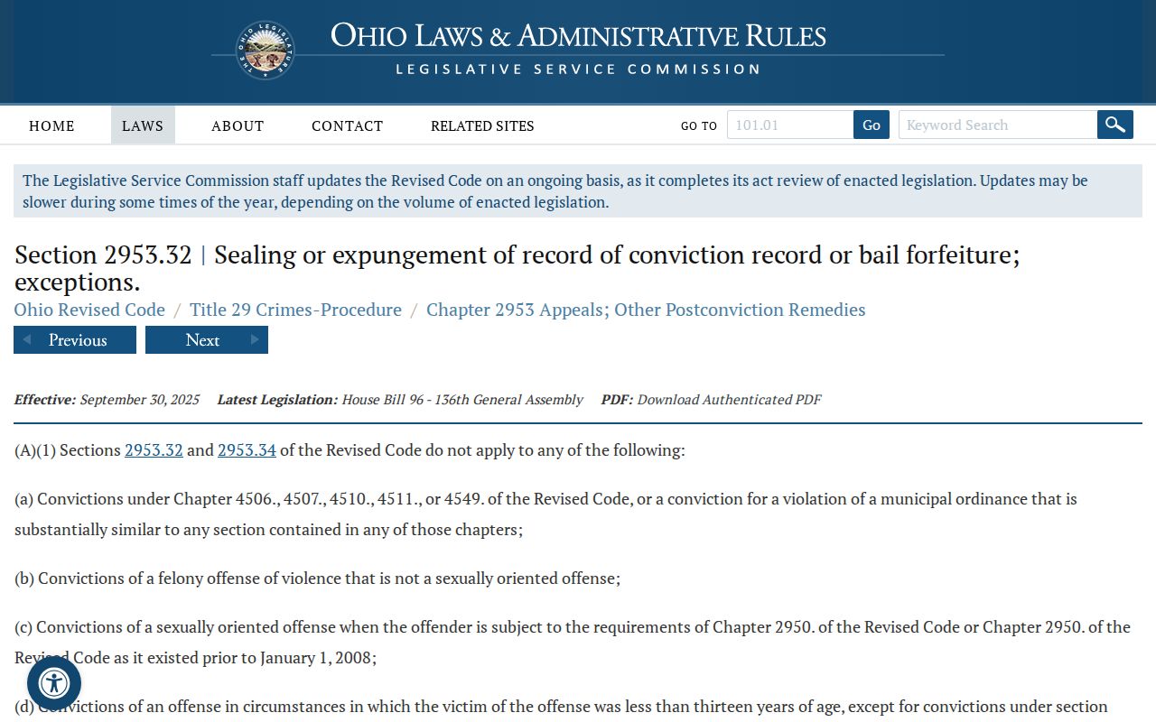 Pickaway County criminal court docket sealing and expungement access rules