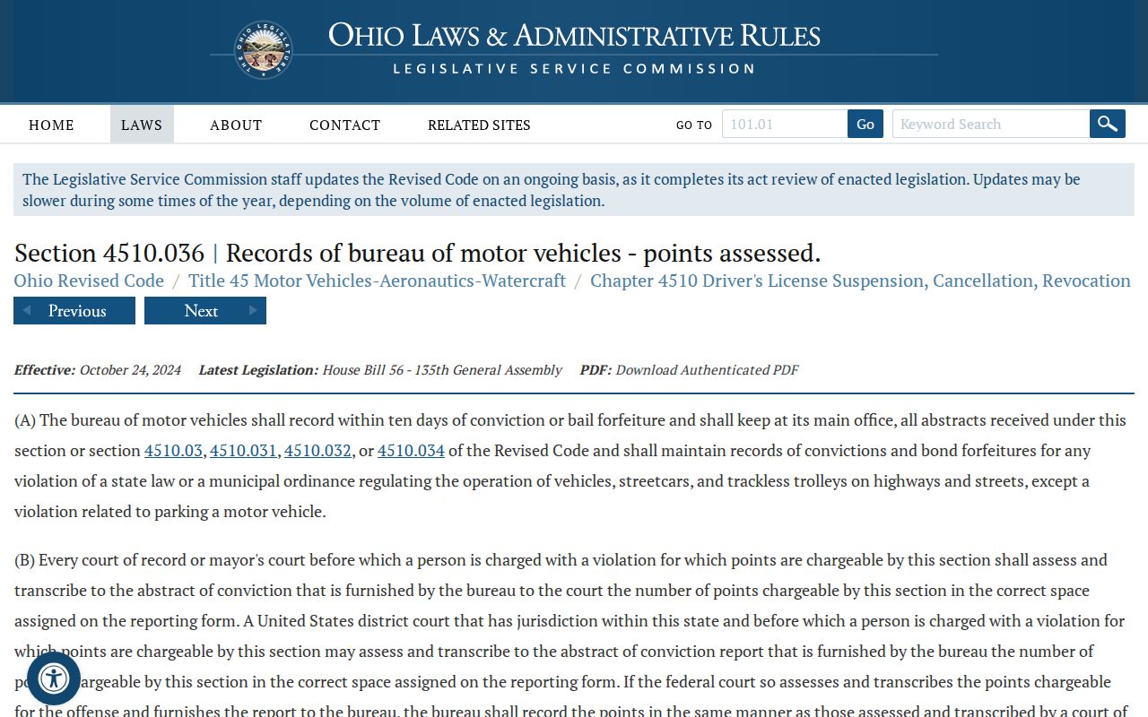 Pickaway County traffic court BMV reporting law